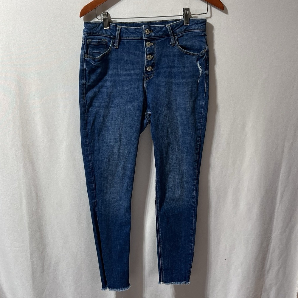 Old Navy Rockstar Super Skinny High Rise Jeans Women 10 Button Fly Raw Hem Stre
